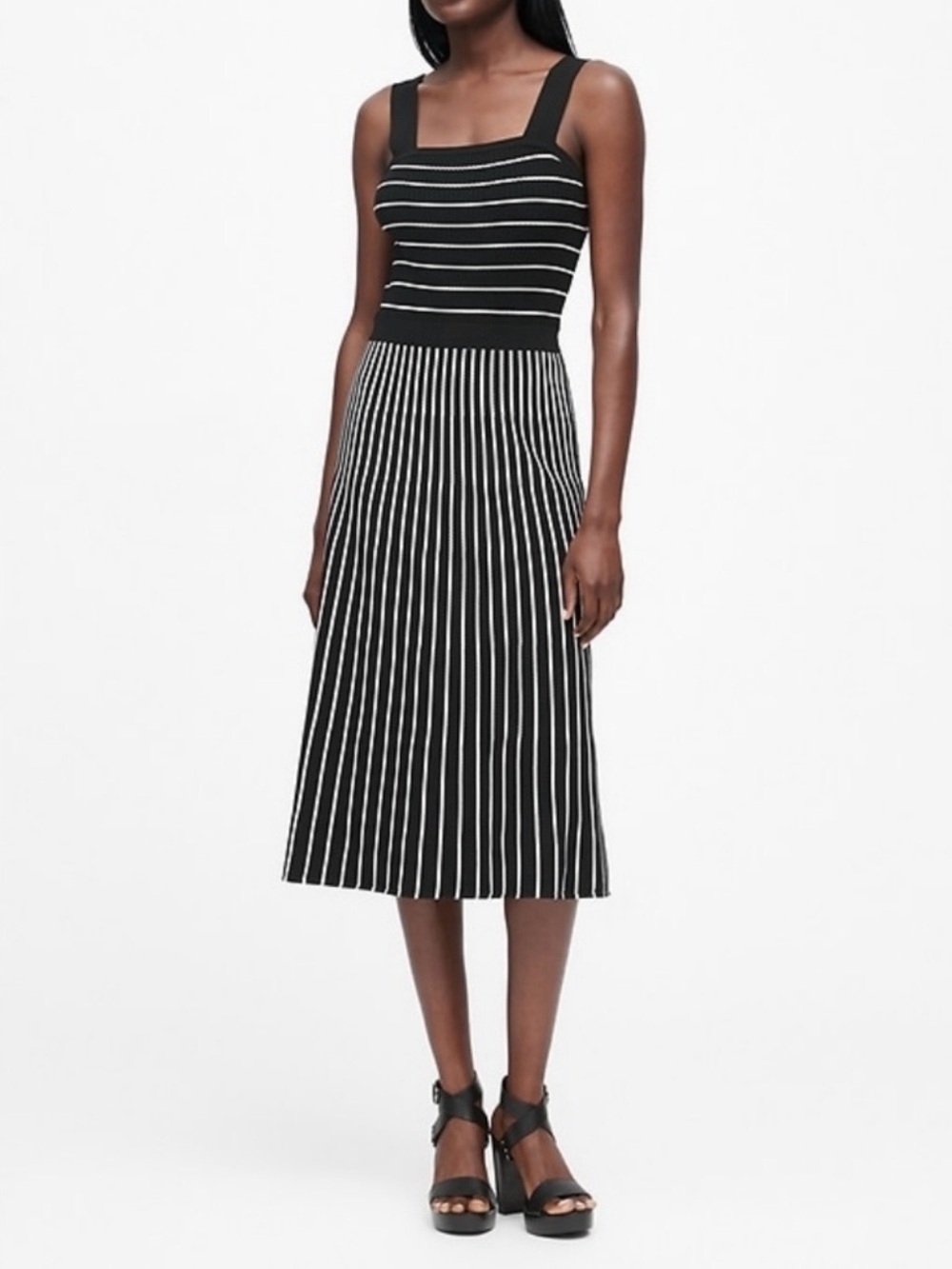 Banana Republic Black and White Striped Knit Midi Dress - Size L